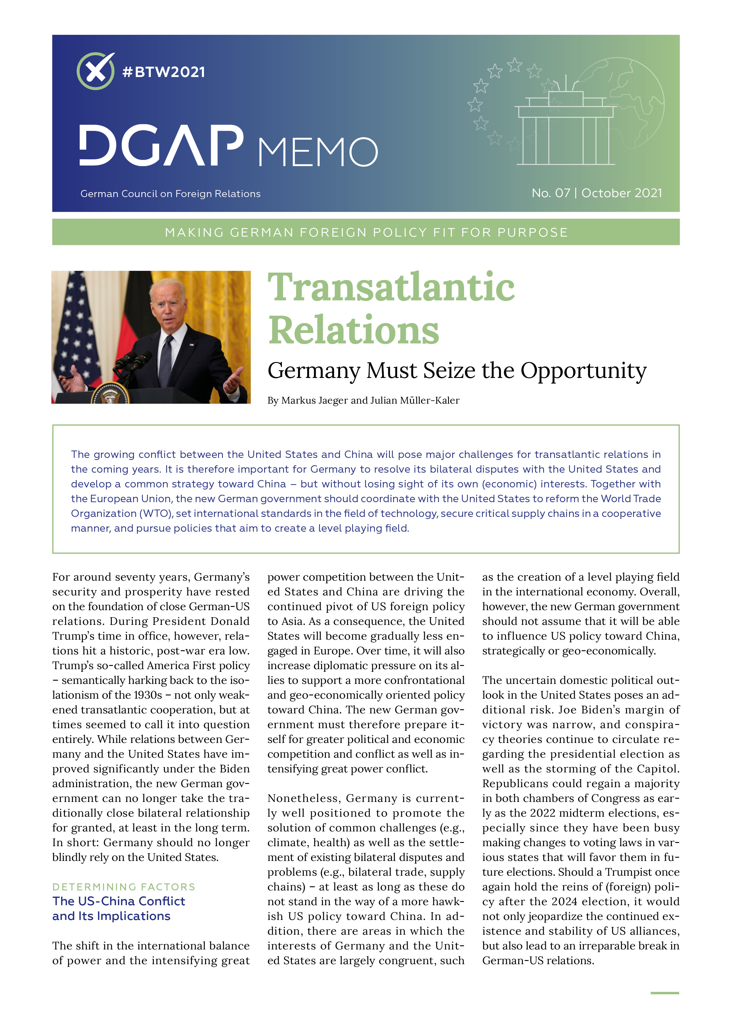 Screenshot of cover of PDF version of DGAP Memo No. 7