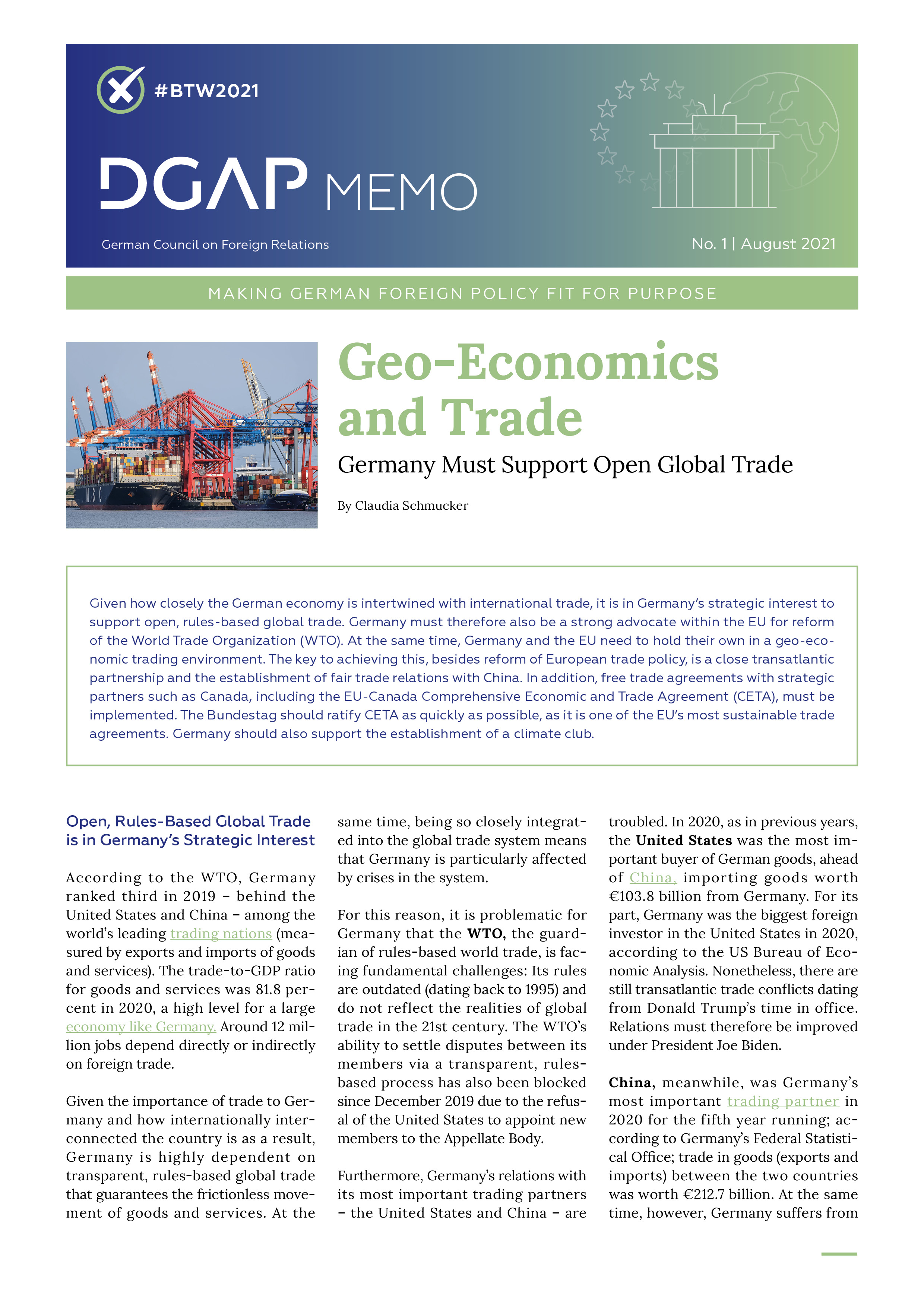 Screen shot of cover page of PDF version of DGAP Memo No. 1