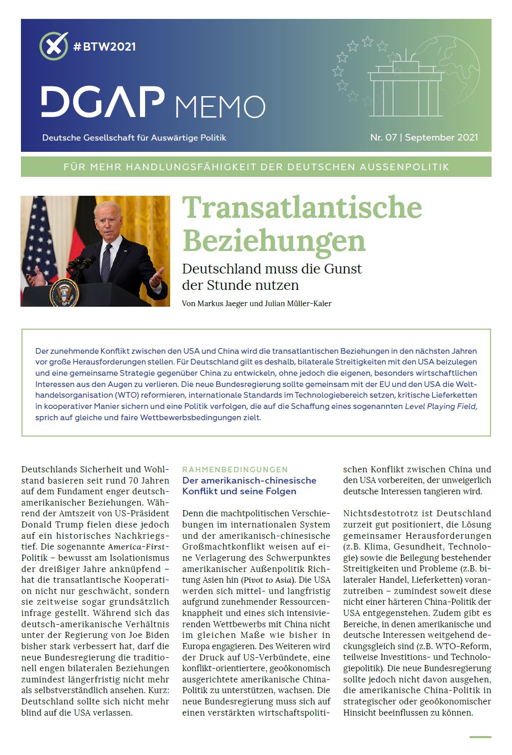 DGAP Memo Nr. 7, September 2021, 4 Seiten