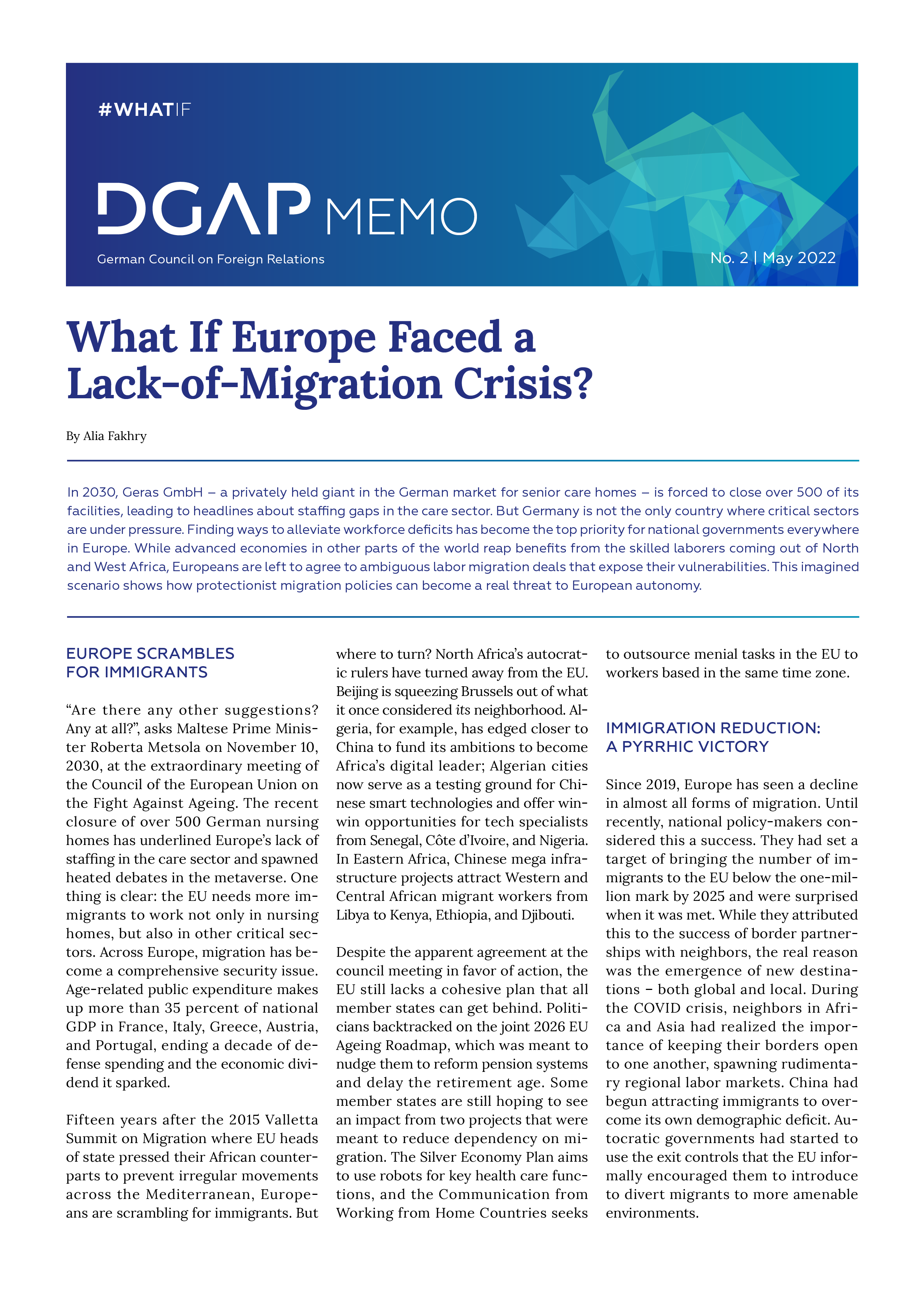 Screenshot of cover of PDF version of DGAP Memo No. 2