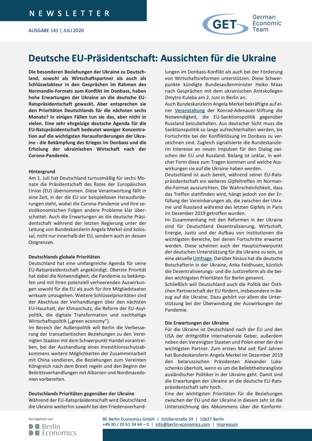 Deutsche EU-Präsidentschaft: Aussichten für die Ukraine Artikel 