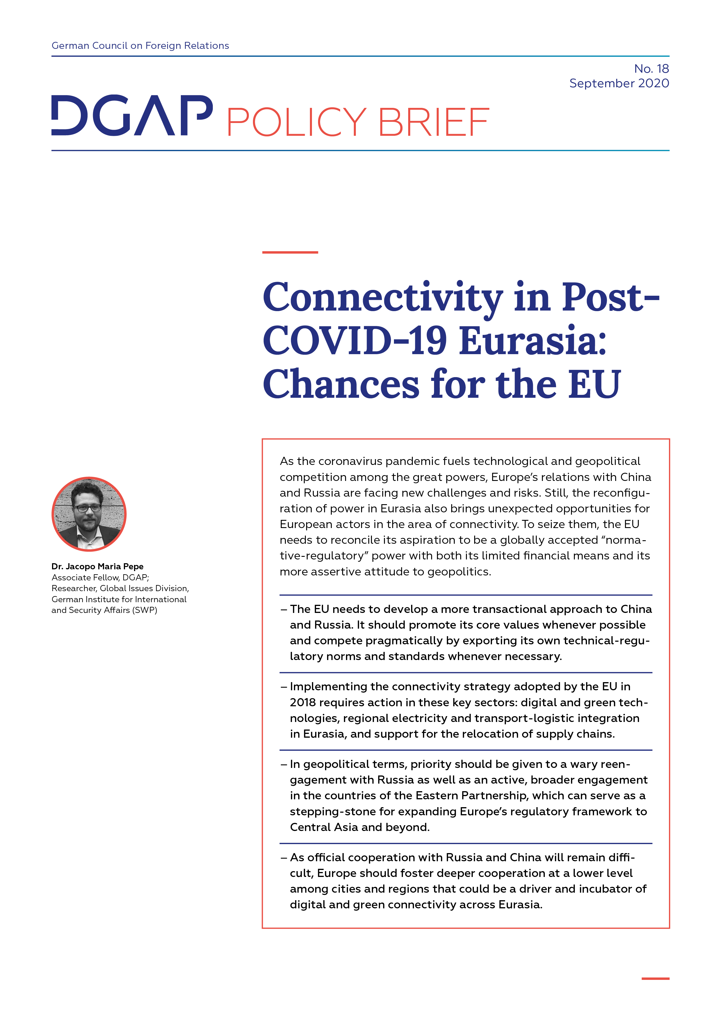 Screenshot of cover of DGAP Policy Brief No. 18, September 1, 2020