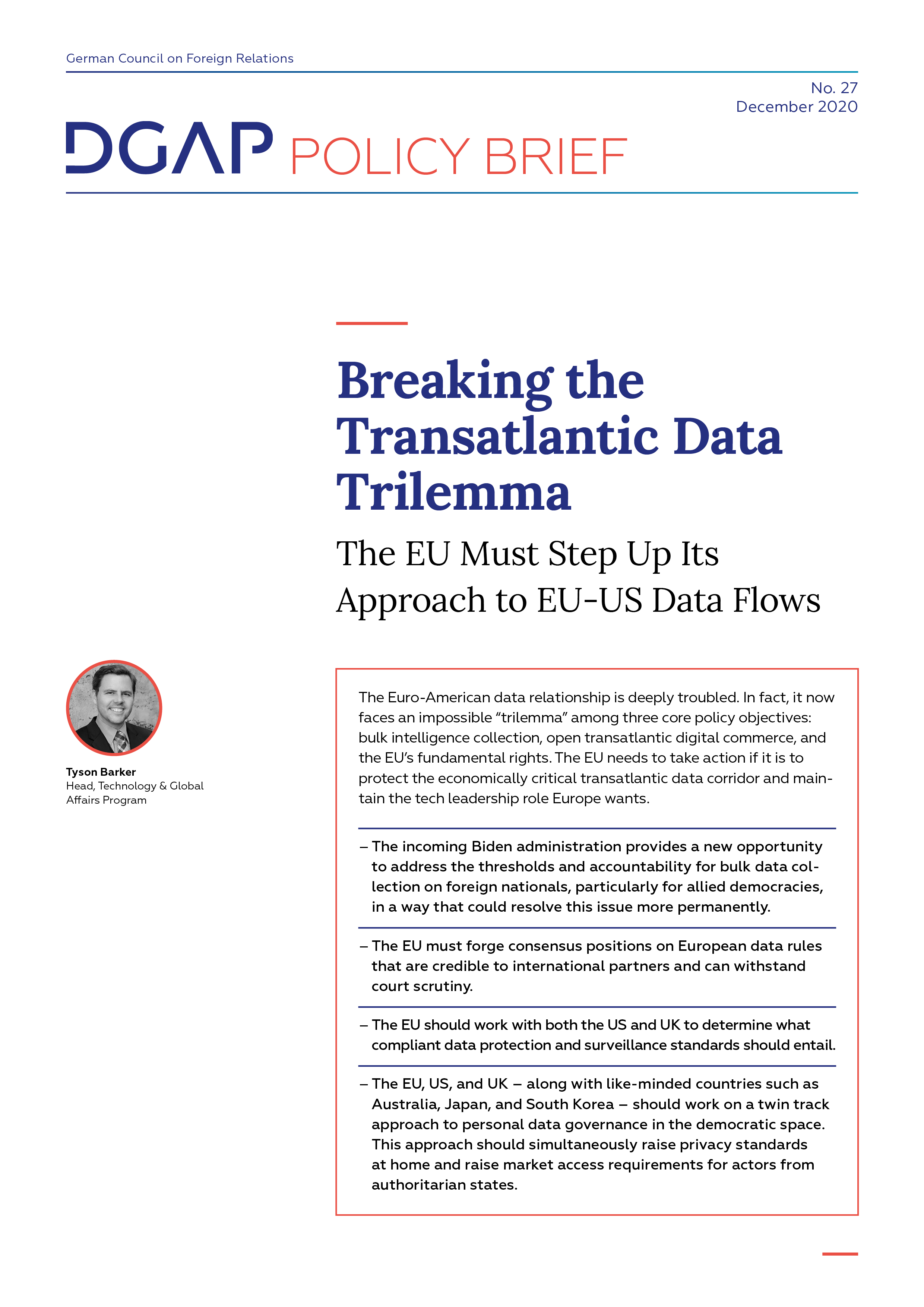 Screenshot of cover page of DGAP Policy Brief No. 27