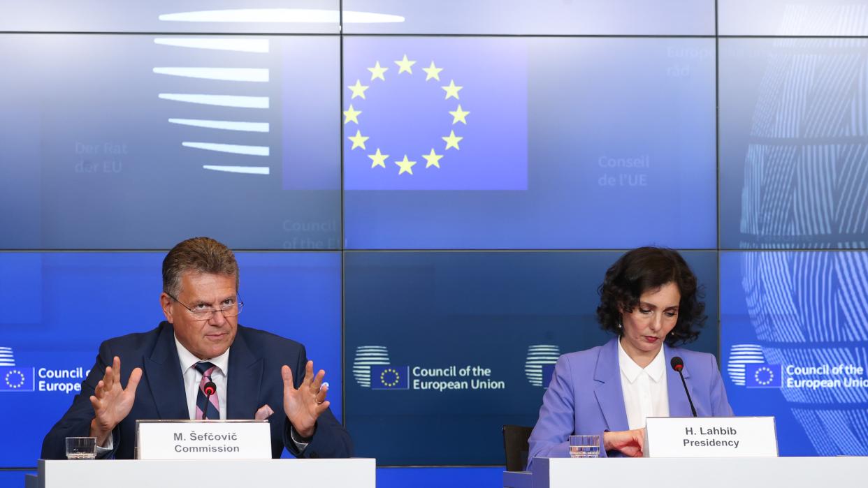 Maroš Šefčovič, New EU Commissioner for Trade and Economic Security, and Hadja Lahbib, new EU commissioner for  for Humanitarian Aid, Crisis Preparedness and Management, Civil Protection, and Equality