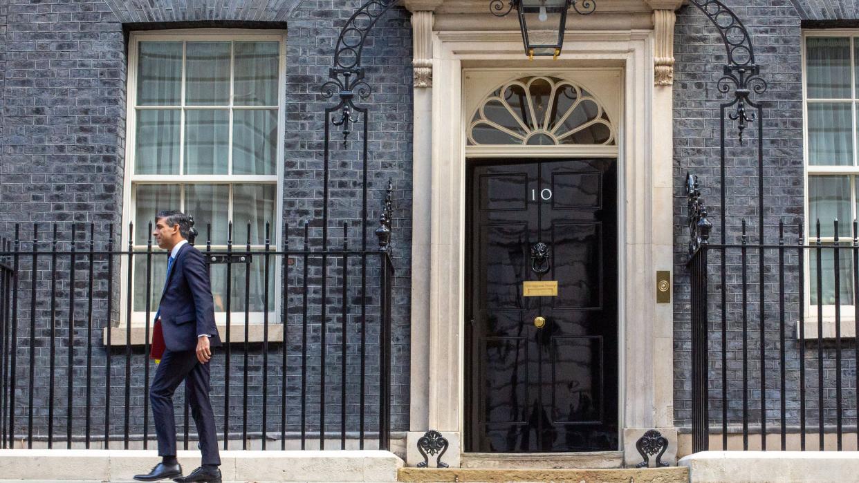 UK Prime Minister Rishi Sunak in front of 10 Downing Street