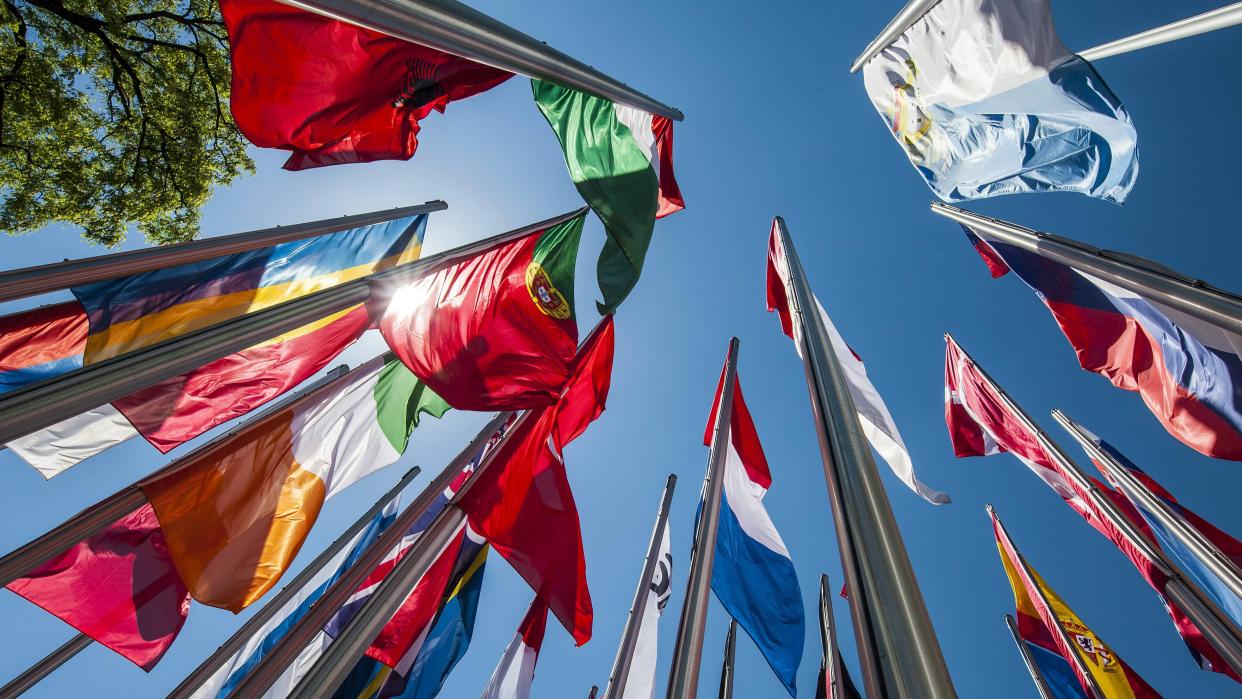 Flags on steel poles in the wind