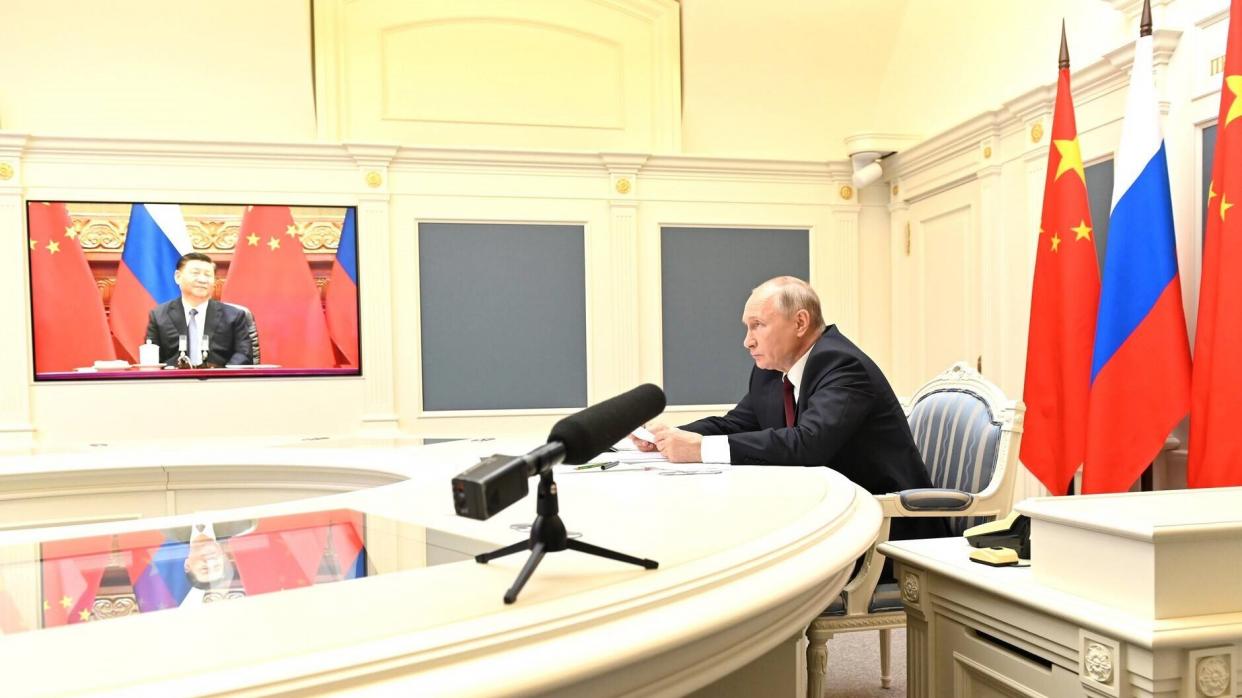 Photo of Russian President Vladimir Putin during a video conference meeting with Chinese President Xi Jinping