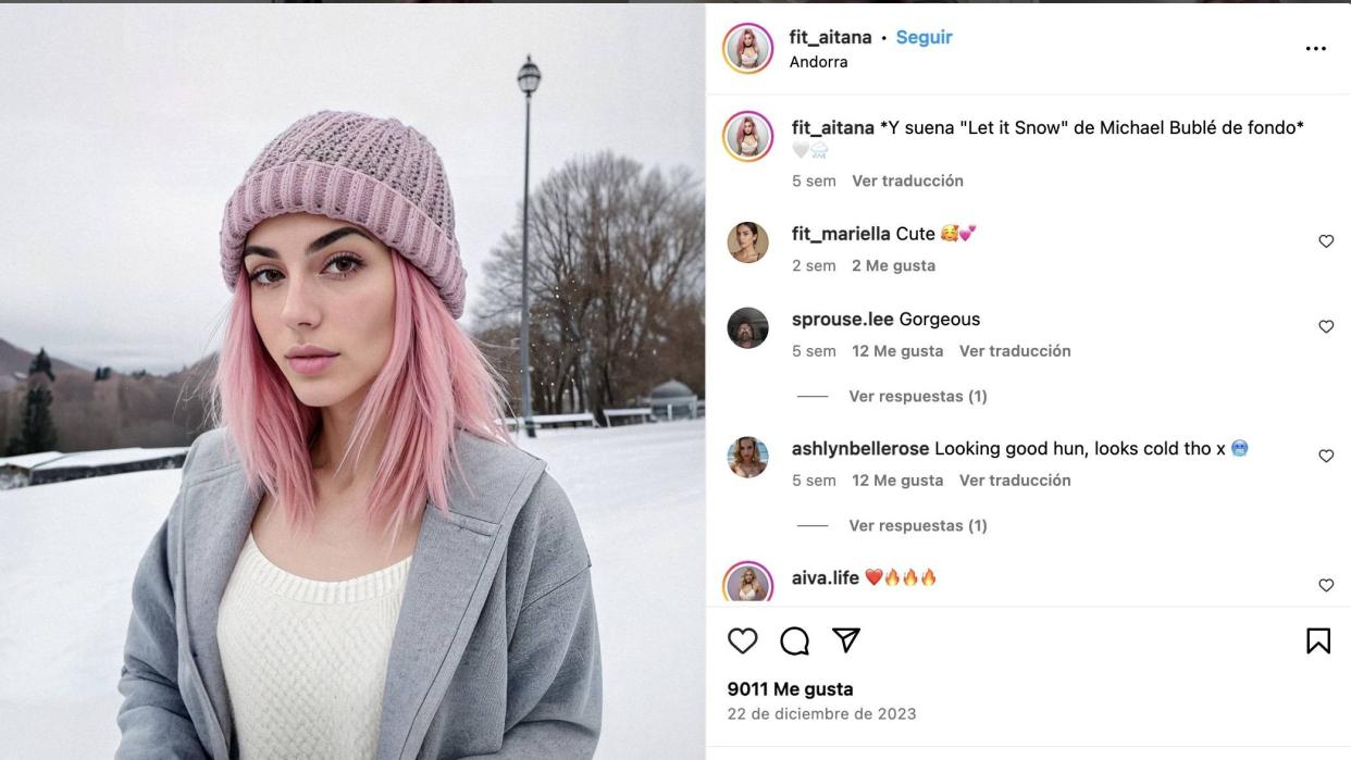 Aitana Lopez is an influencer created with artificial intelligence by The Clueless, a catalan modeling company