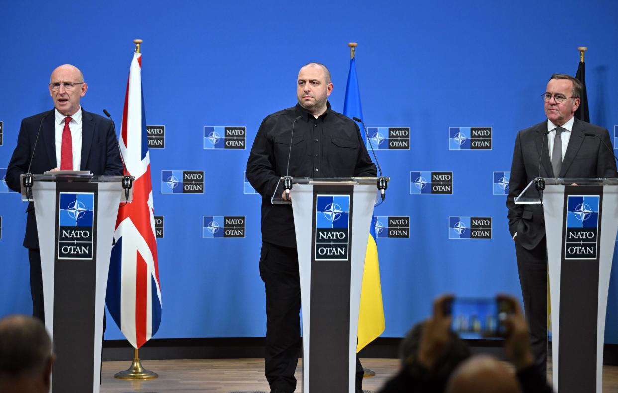 Germany, Ukraine and UK Defense Chiefs hold joint presser at NATO headquarters BRUSSELS, BELGIUM, June 2025