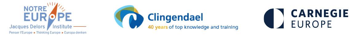 Logos of Jacques Delors Institute, Clingendael and Carnegie Europe