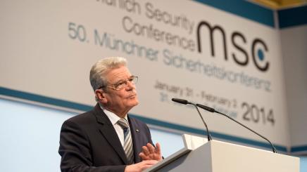 Bild: Der damalige Bundespraesident Joachim Gauck spricht bei der Muenchner Sicherheitskonferenz 2014