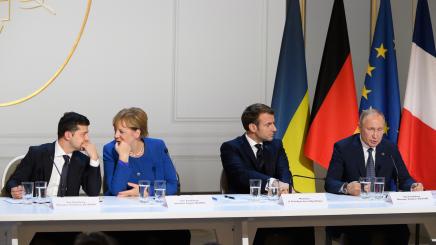Bild: Merkel, Marcon und Putin bei, Normandie-Treffen in Paris