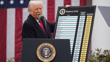 Bild: Donald Trump präsentiert die neuen Import-Zölle auf einer Tafel