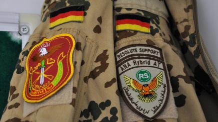 Badges on the uniform of a German armed forces Bundeswehr military advisor to the Afghan forces at camp Shaheen in Mazar-i-Sharif, Afghanistan on March 28, 2017. Picture taken March 28, 2017.