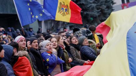 People take part in a rally in Moldova