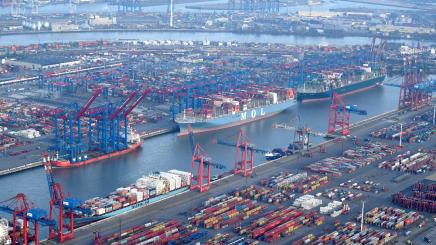 Aerial view of a container terminal in the port of Hamburg, Germany November 14, 2019.