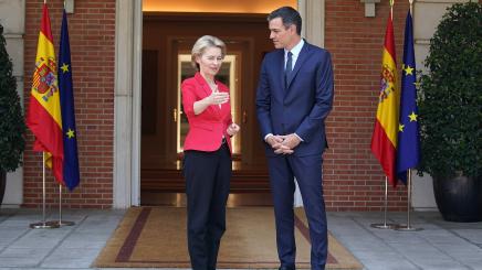 President of the Government of Spain, Pedro Sanchez, celebrates a working lunch with the elected president of the European Commission, Ursula von der Leyen, in the Palace of La Moncloa. July 31,2019.