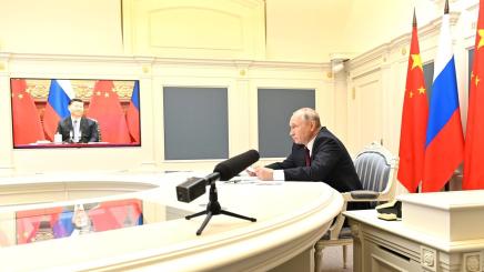 Photo of Russian President Vladimir Putin during a video conference meeting with Chinese President Xi Jinping