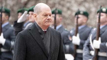 German Chancellor Olaf Scholz and Irish Prime Minister Micheal Martin at the Chancellery on February 22, 2022 in Berlin, Germany