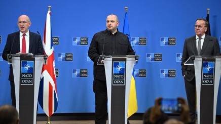 Germany, Ukraine and UK Defense Chiefs hold joint presser at NATO headquarters BRUSSELS, BELGIUM, June 2025